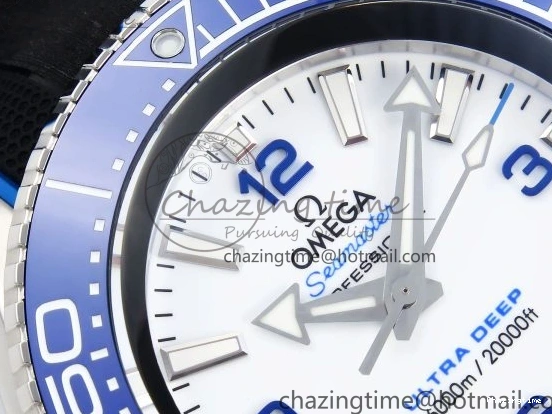 0506 SEAMASTER PLANET OCEAN 6000M ULTRA DEEP 45.5MM SS TF 1:1 BEST EDITION WHITE DIAL BLUE BEZEL ON RUBBER STRAP A SunProtective 7762